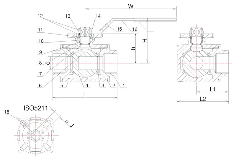 Three Way Brass Ball Valve with Butterfly Handle