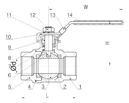 Two piece stainless steel ball valve light type