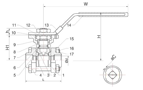 1/2 inch 3 Pieces Internal Thread Manual Ball Valve SS316 high platform with lock