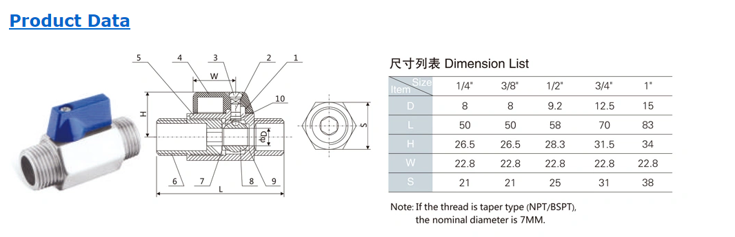 304/316 stainless steel male thread ball valve 1000 wog