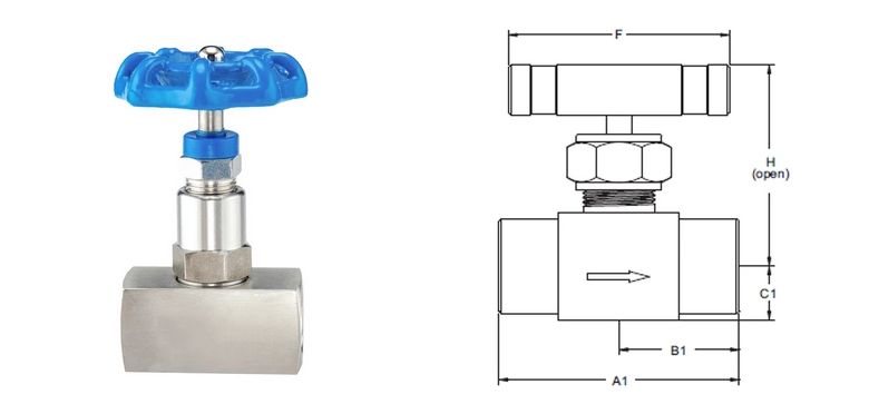 Bar Stock Stainless Steel 6000 PSI 1/2 Female NPT Threaded High Pressure Needle Valve