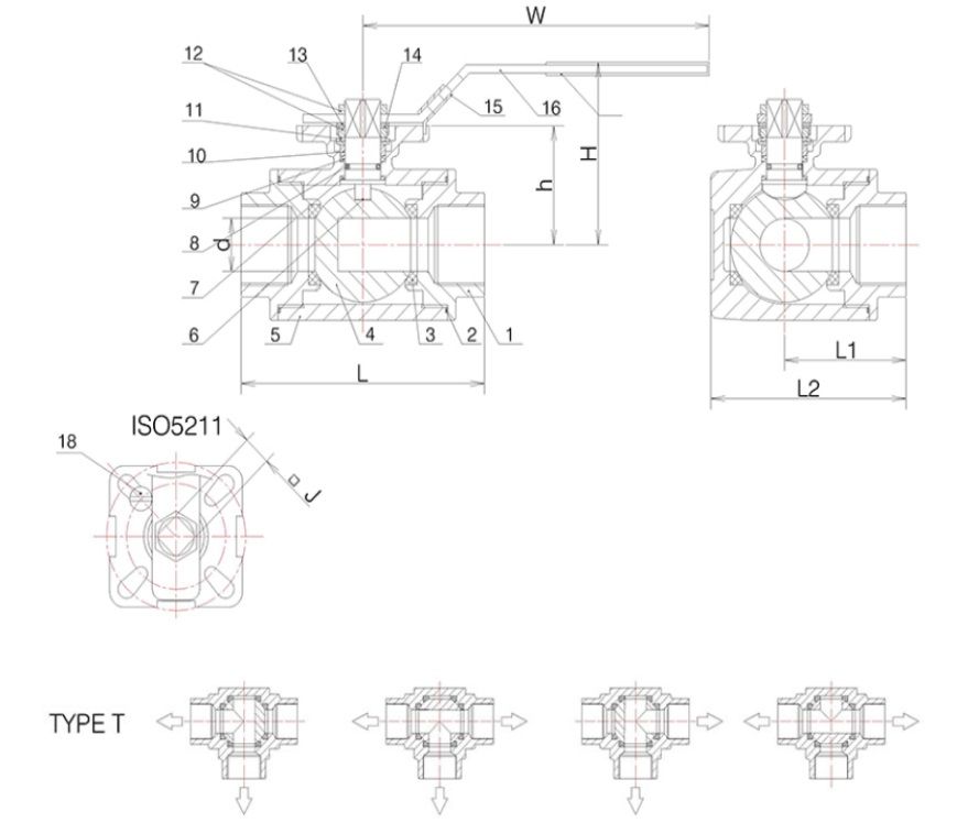 Stainless Steel Three Way Ball Valve 1/4''~4''