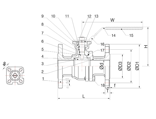 Precision casting two-piece American standard flange ball valve (with high platform)